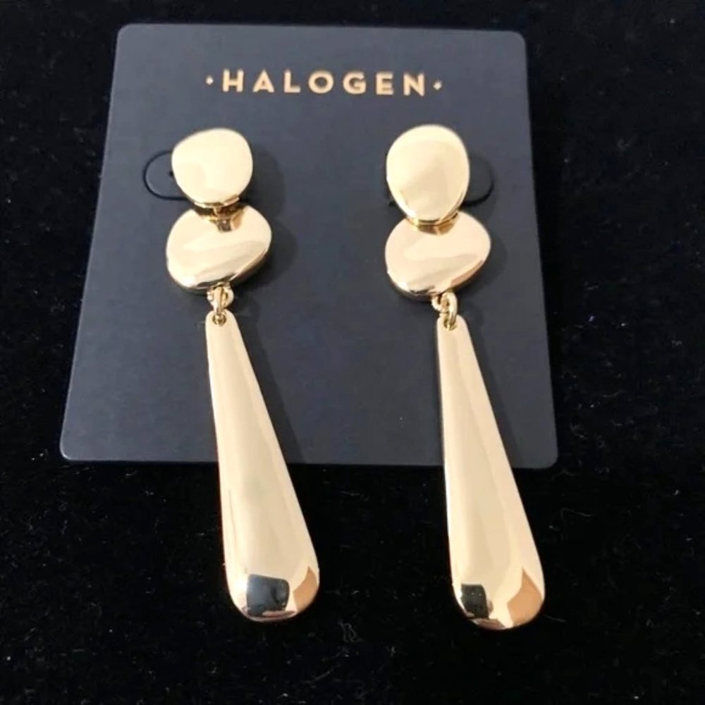 Drop Earrings Halogen Nordrstrom Gold Plate Batons 2 3/4" NWT NOC Perfect M567